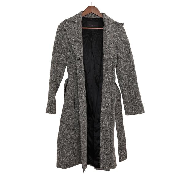 Guess Black and White Textured Trench Coat - Size 0 - Picture 12 of 13